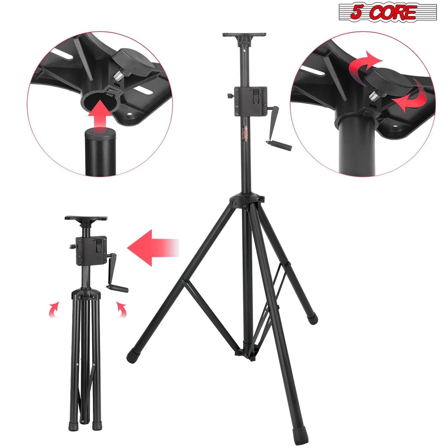 5 Core Speaker Stand Tripod Tall Crank up Height Adjustable Heavy Duty Floor Stands 35Mm PA Pole Mount