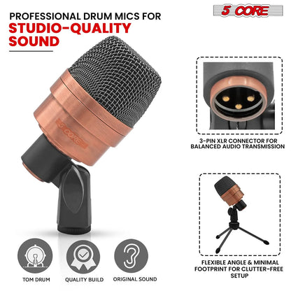 5Core Conga Mic Snare Tom Microphone Drum Kit Condenser XLR Instrument Mics Copper XP