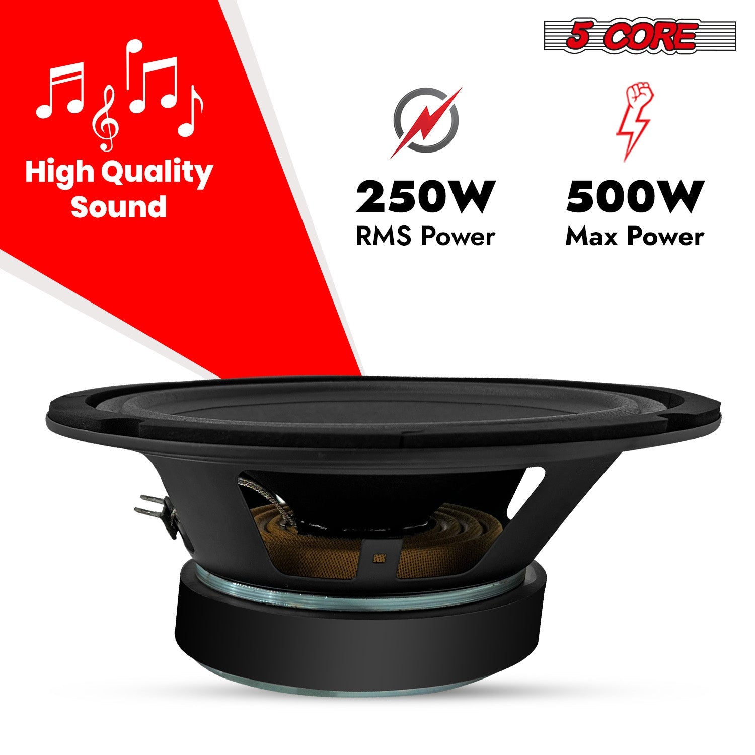 5Core 8 Inch Midrange Door Speaker 500W Subwoofer W Aluminum Bullet 4Ω Sub Woofer