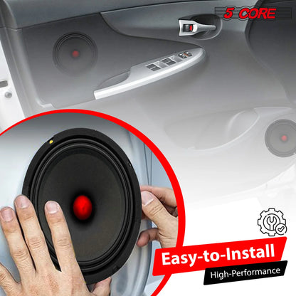 5Core 8 Inch Midrange Door Speaker 500W Subwoofer W Aluminum Bullet 4Ω Sub Woofer