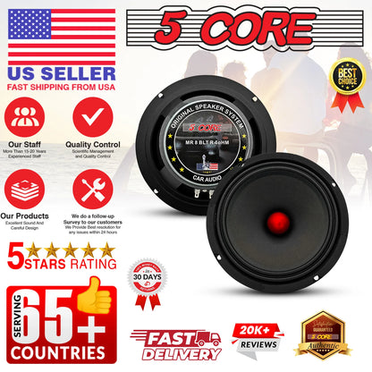 5Core 8 Inch Midrange Door Speaker 500W Subwoofer W Aluminum Bullet 4Ω Sub Woofer
